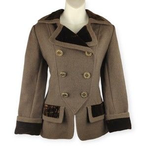 OSCAR DE LA RENTA I MAGNIN Brown Velvet Wool Jacket Coat Band 1980s M 10 Italy